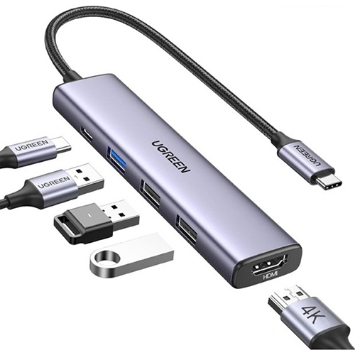 Hub USB Type-C 5 trong 1 ra HDMI 4K30Hz, USB 2.0, USB 3.0, Sạc PD 100W Ugreen 15495