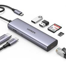 Hub 9 in 1 USB Type-C sang HDMI 4K60Hz, Lan 1Gbps, Type-C, USB 3.0, SD/TF Sạc PD 100W Ugreen 15375